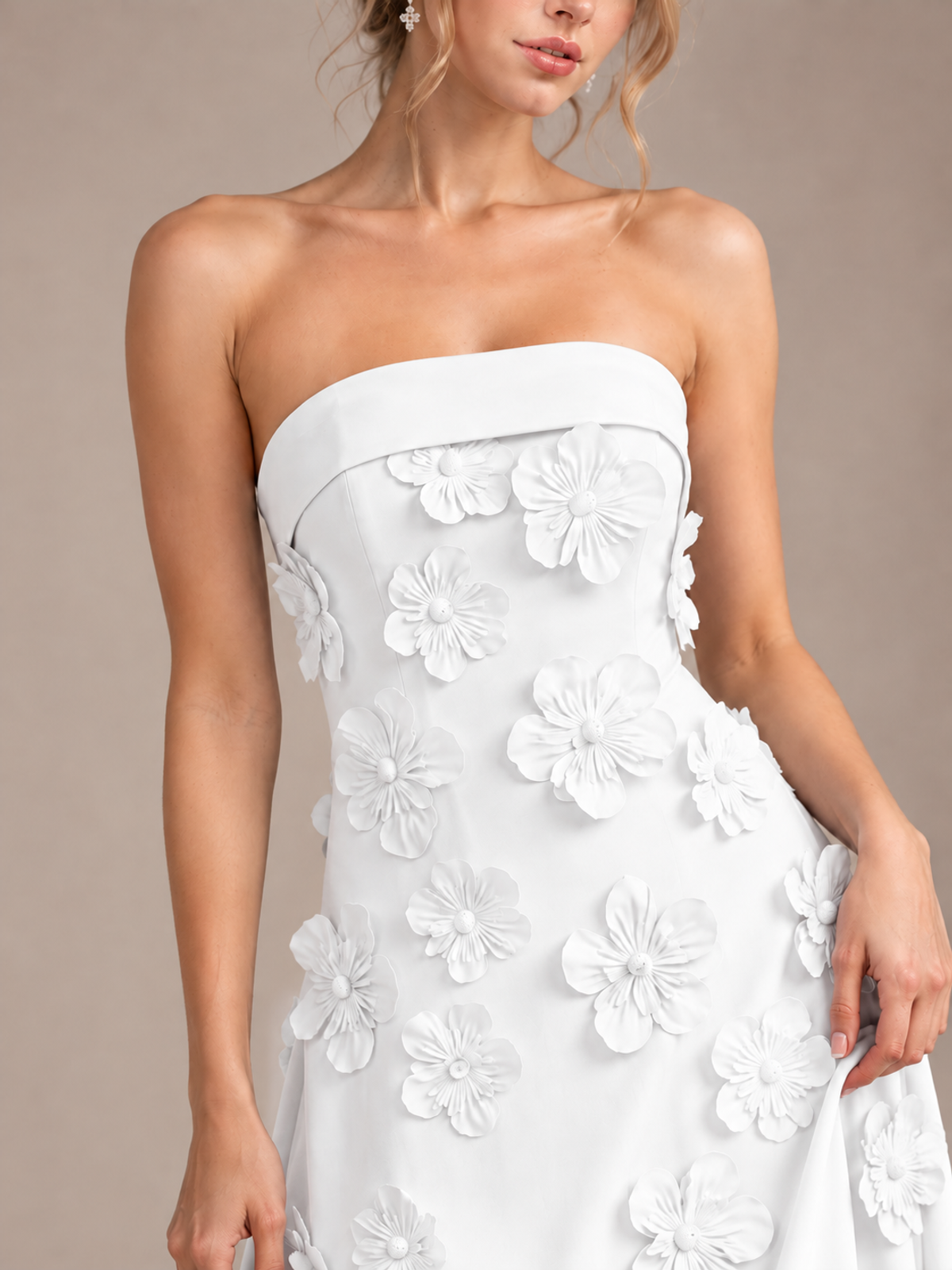 Yellow Strapless 3D Floral Appliques Maxi Dress