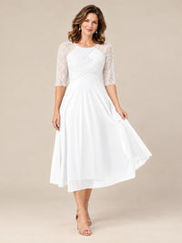 Tea-Length Mother of the Bride Dress with Lace 3/4 Sleeves