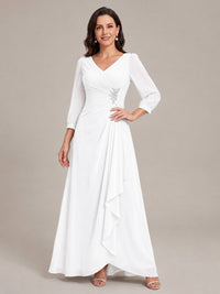 V-Neck Pleated Chiffon Mother of the Bride Dress with Flutter Sleeves