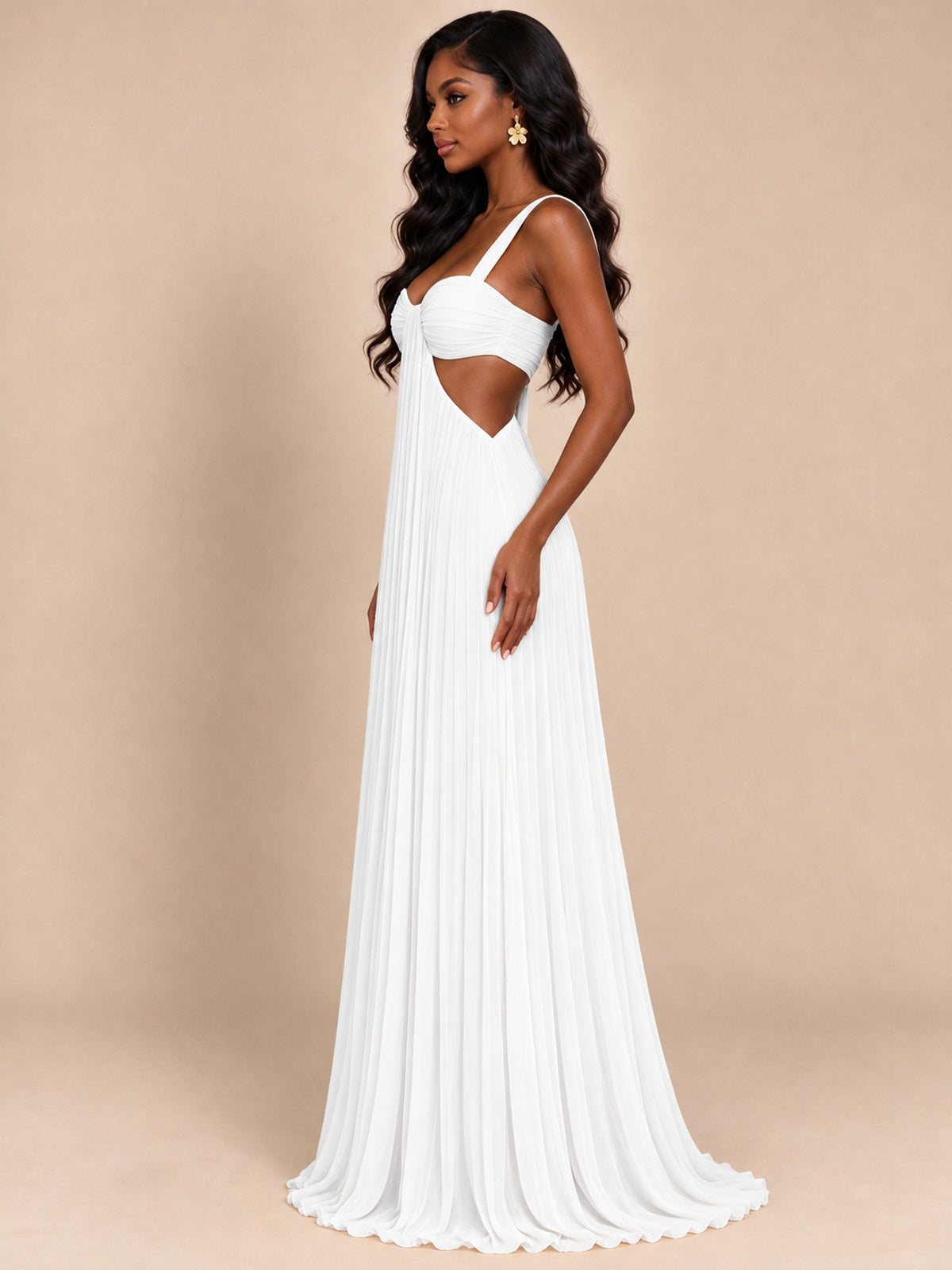 Butter Yellow Pleated Cutout Maxi Dress