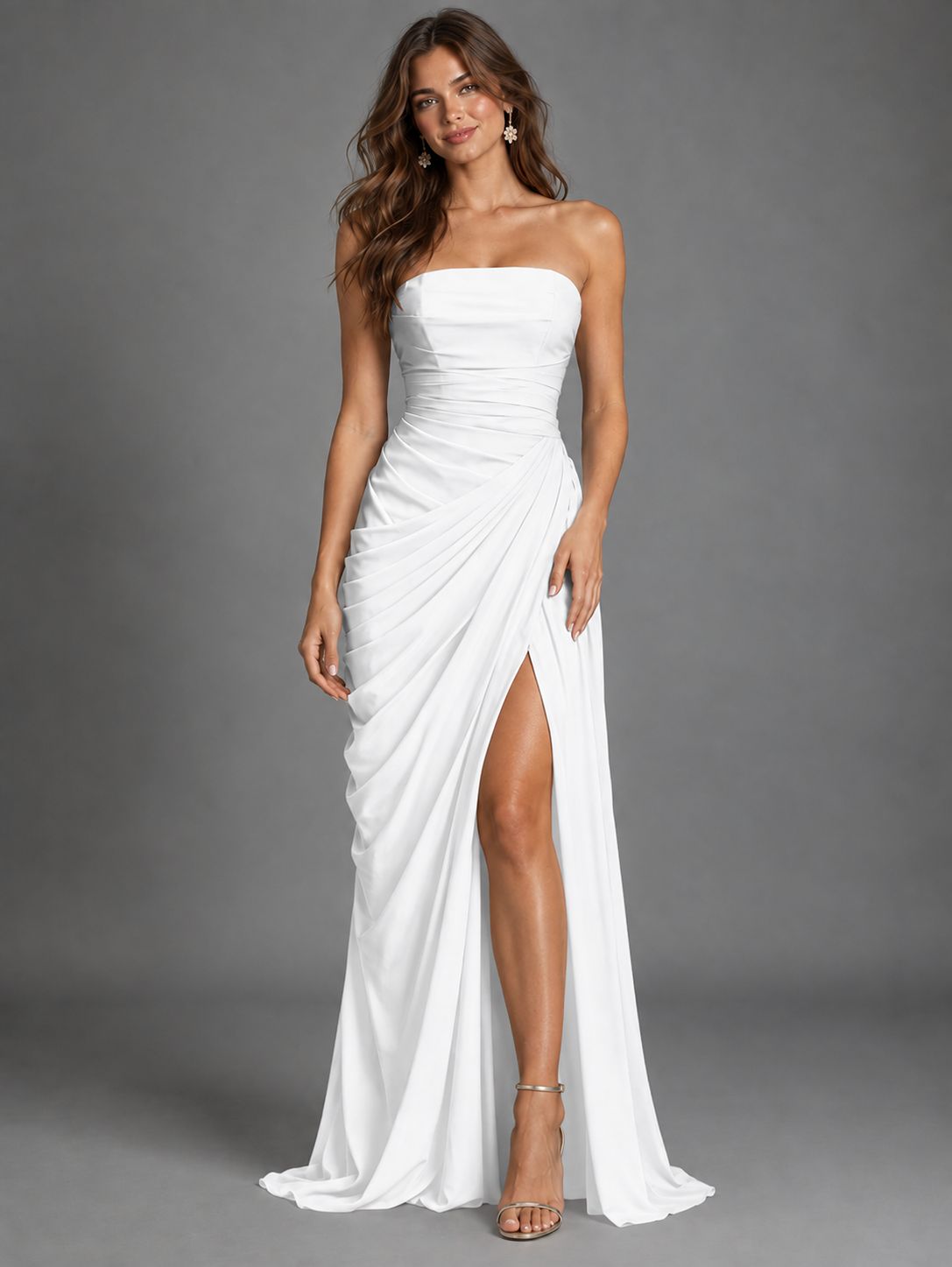 Strapless Bodycon Pleated Chiffon Formal Dress with Slit