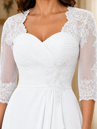 Chiffon Lace Applique Mother of the Bride Dress with 3/4 Sleeves