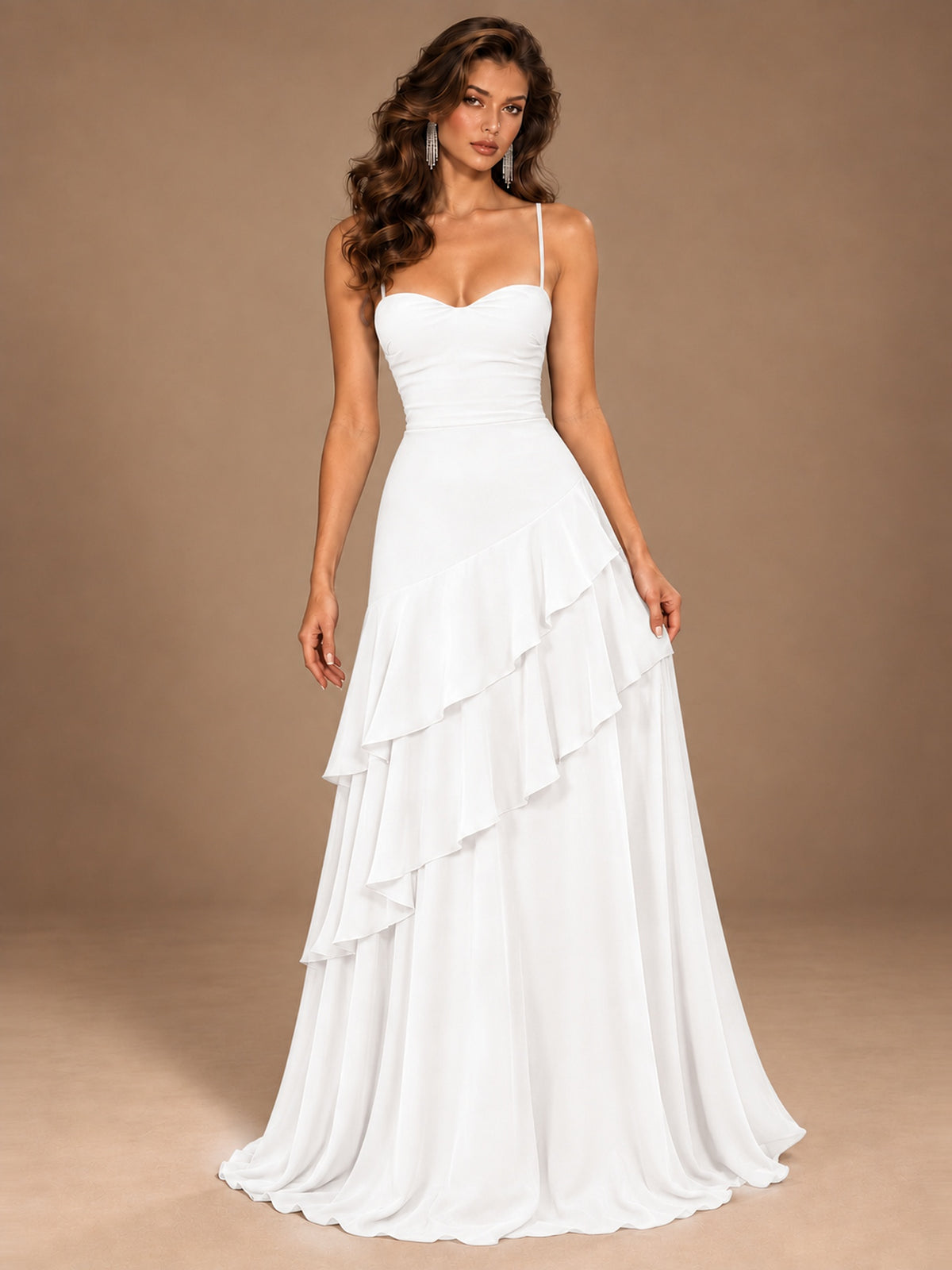 Sweetheart A-Line Ruffle Prom Dress with Spaghetti Straps