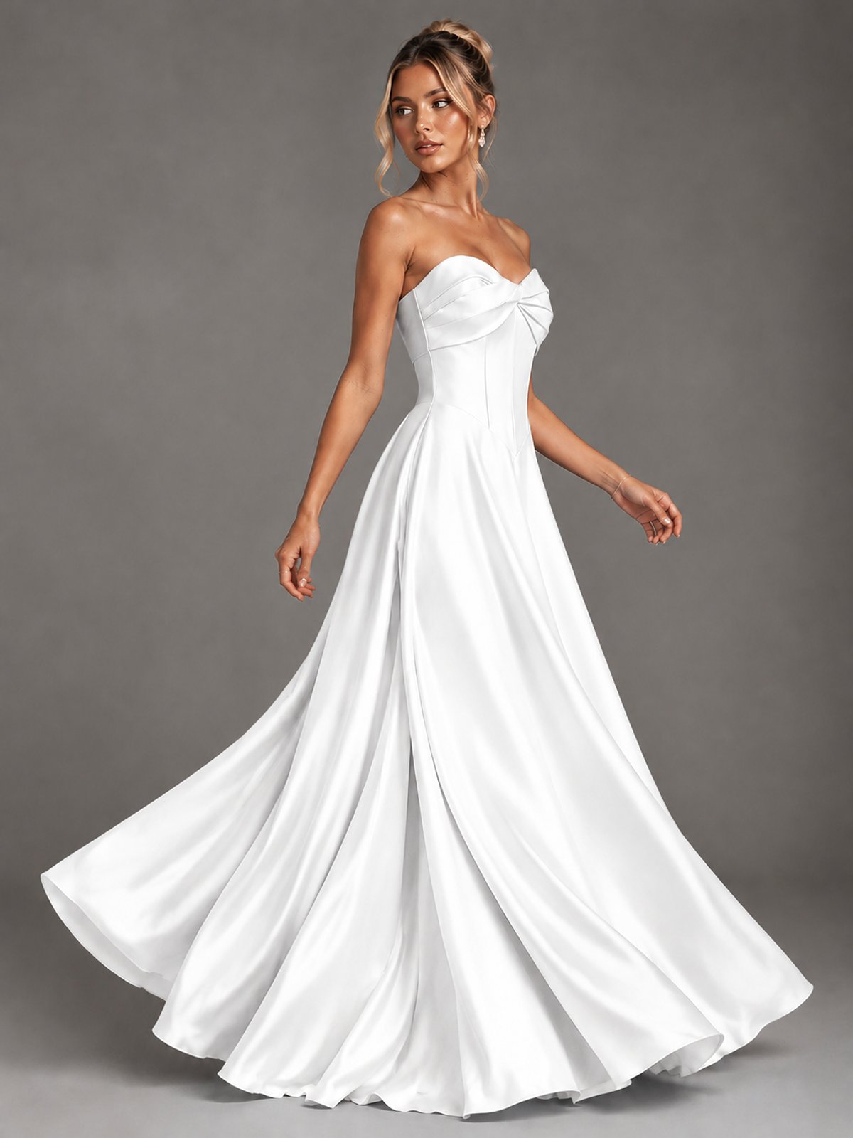 Sweetheart Neck Strapless Satin A-Line Prom Dress