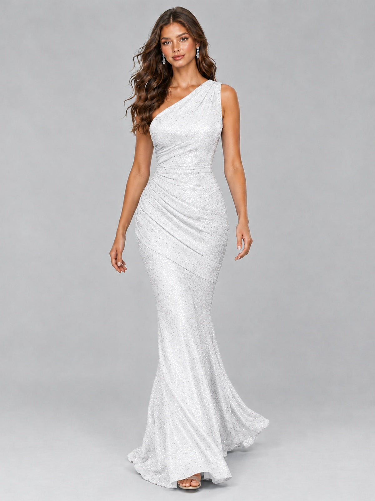 Sequin Mermaid One Shoulder Prom Dress Long formal Gown