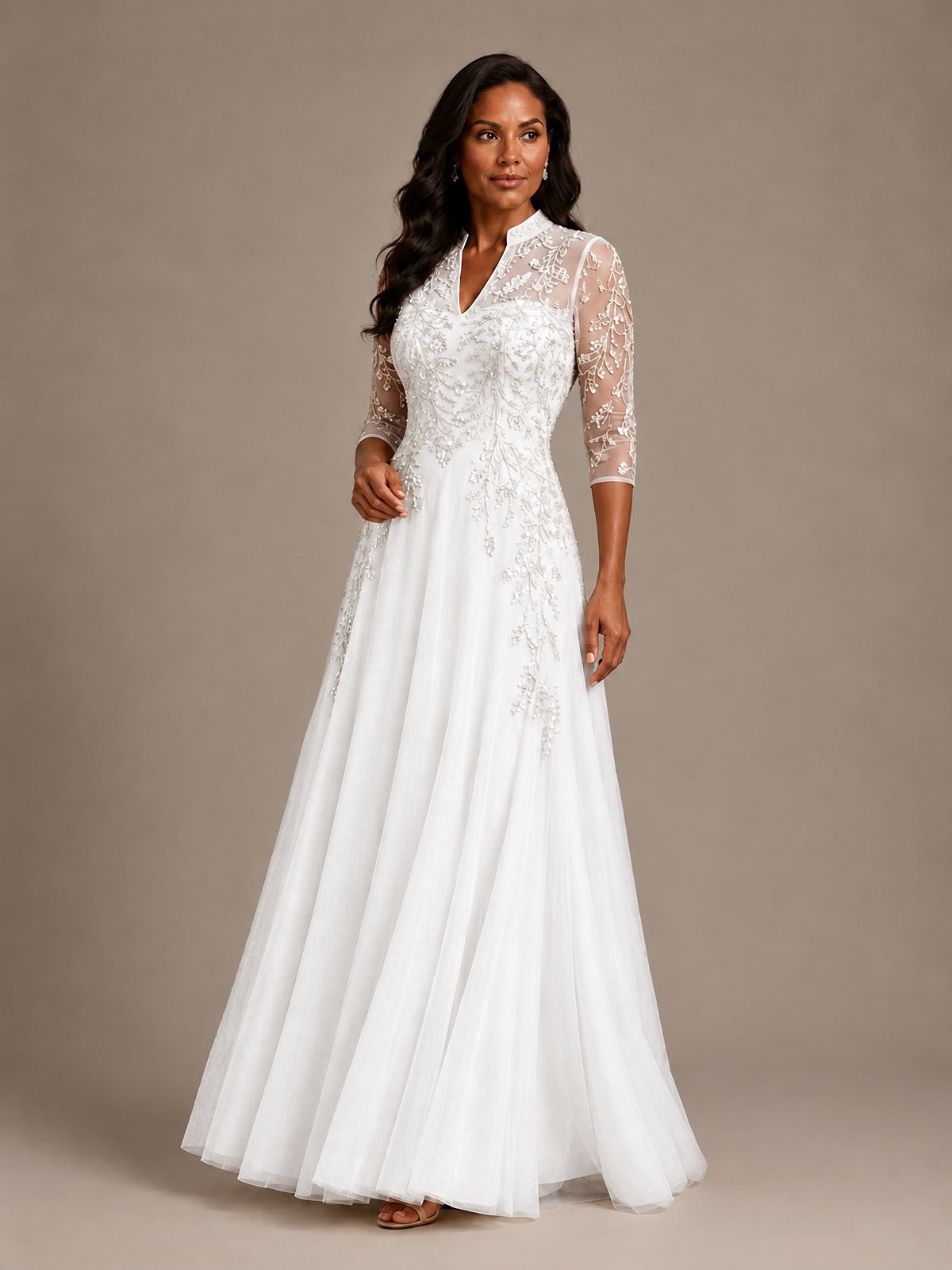 Embellished Appliques Mother of the Bride Dress with 3/4 Sleeves