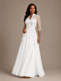 Embellished Appliques Mother of the Bride Dress with 3/4 Sleeves