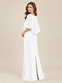 Cape Sleeve Mother of the Bride Dress with Asymmetrical Overlay