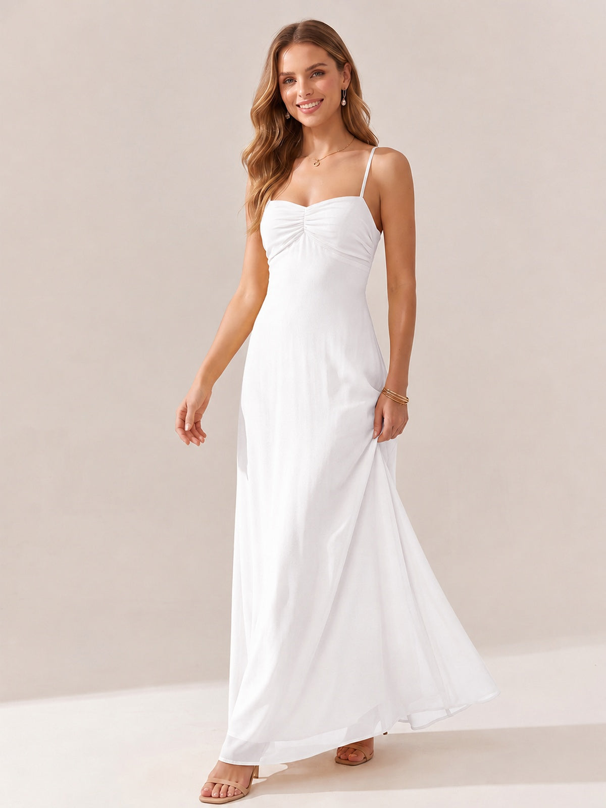 JOVELLEE Yellow Sweetheart Ruched Bust Chiffon Maxi Dress