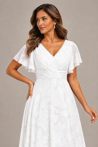 Jovellee Floral Chiffon A-Line Mother of the Bride Dress with Flutter Sleeves