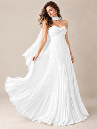 Sweetheart Neckline Pleated Prom Dress Strapless A-line Formal Dress with Flowy Scarf