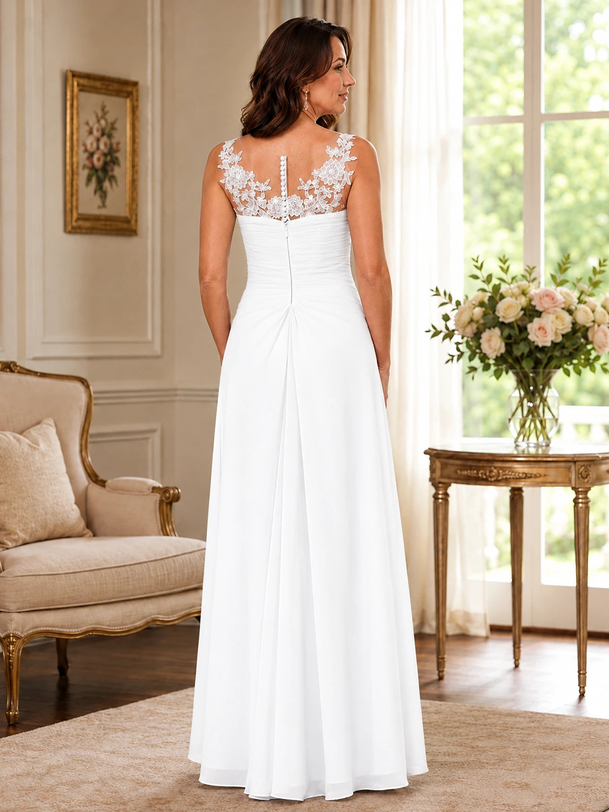 Elegant Chiffon Mother of the Bride Dress with Lace Applique and Cape Sleeves