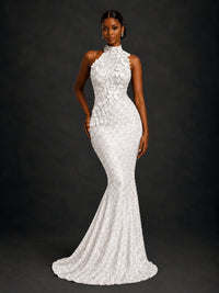 Sparkly Sequin High Neck Mermaid Prom Dress
