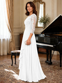 A-Line Chiffon Mother of the Bride Dress with Floral Applique 3/4 Sleeves