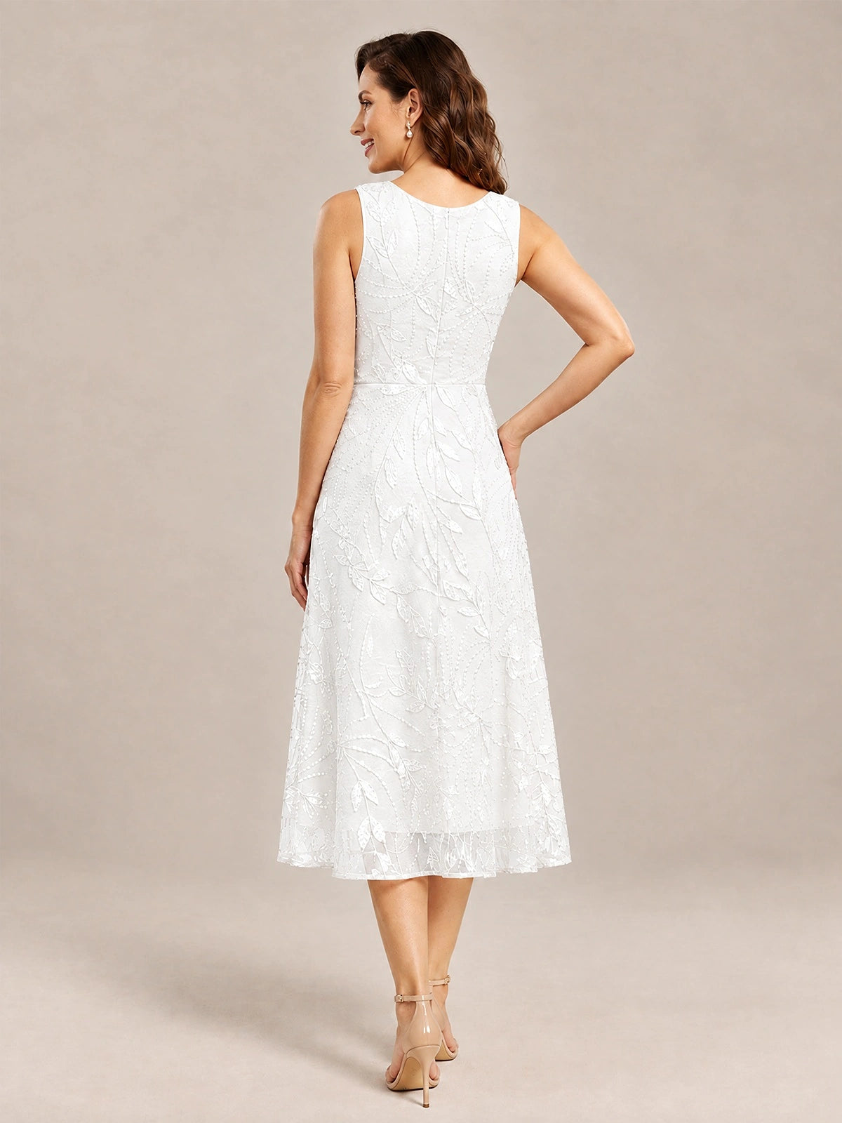 Tea Length Sequin Lace Mother of the Bride Dress with Chiffon Jacket