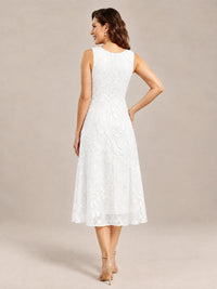 Tea Length Sequin Lace Mother of the Bride Dress with Chiffon Jacket