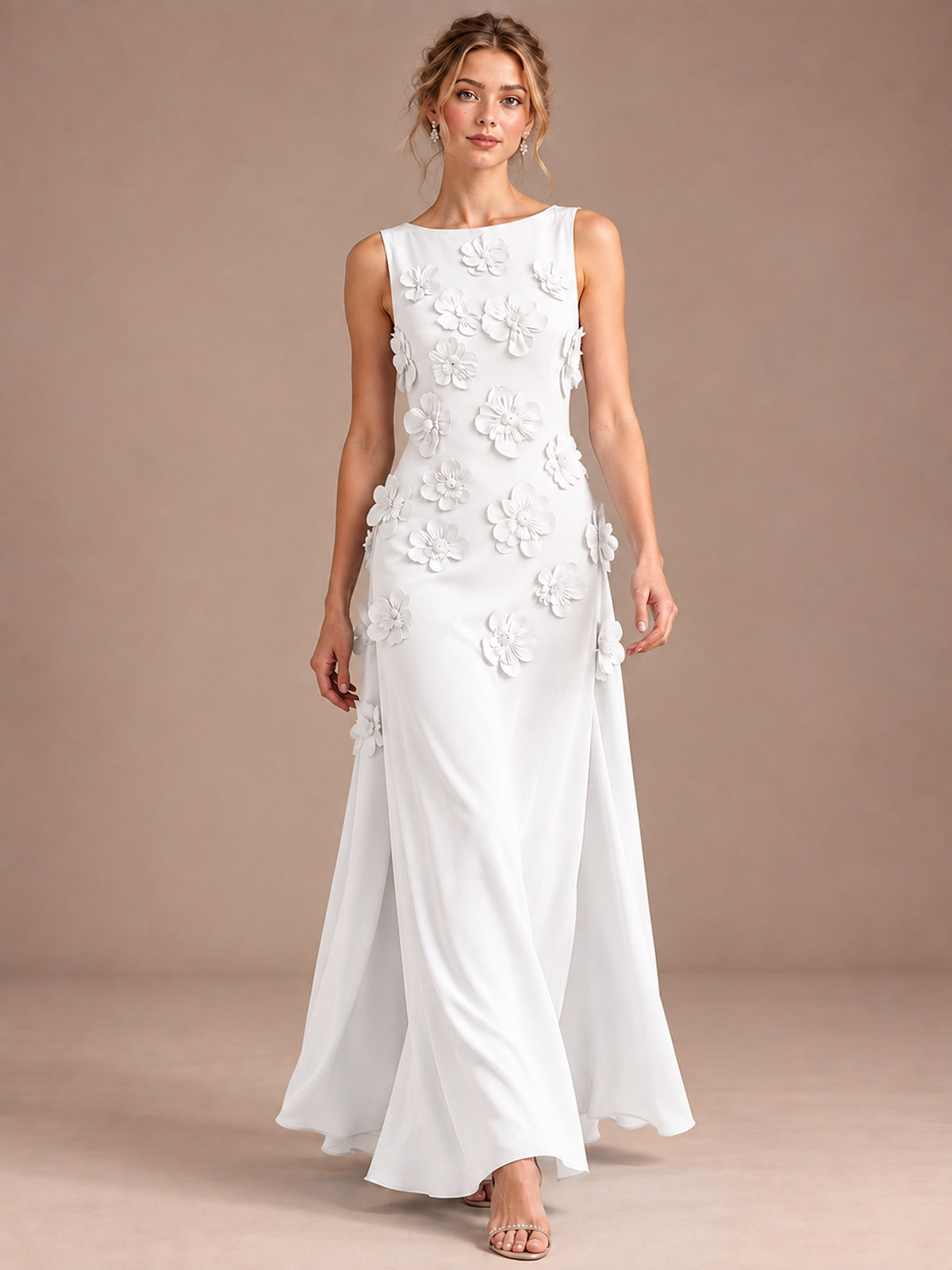 3D Floral Applique Sleeveless Formal Maxi Dress