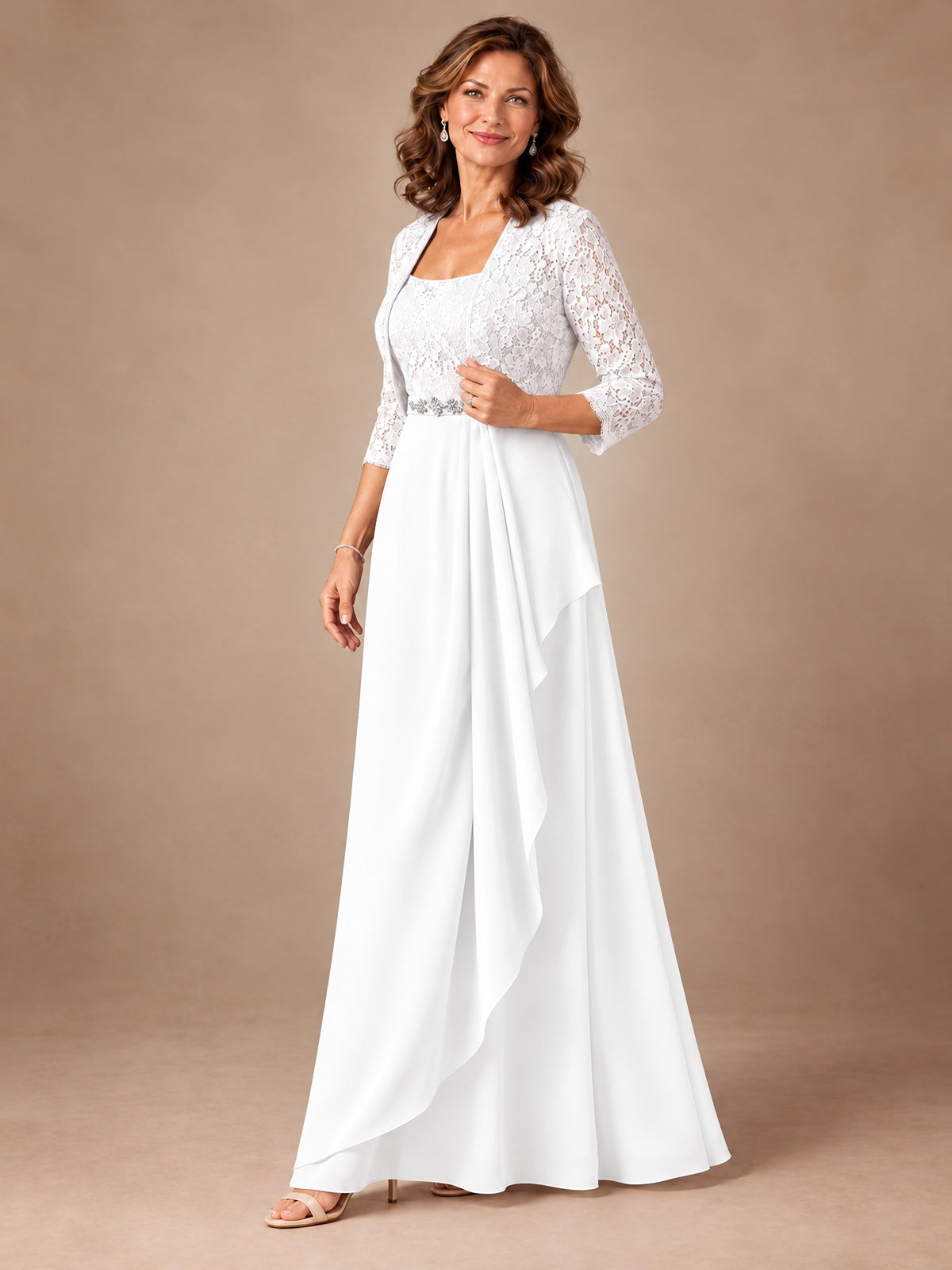 Blush Pink A-Line Mother of the Bride Dress with Lace Jacket and Ruffles