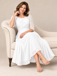 Tea-Length Mother of the Bride Dress with Lace 3/4 Sleeves