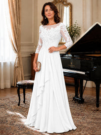 A-Line Chiffon Mother of the Bride Dress with Floral Applique 3/4 Sleeves