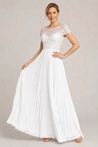 Embroidered Lace Pleated Mother of the Bride Dress