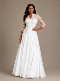 Embellished Appliques Mother of the Bride Dress with 3/4 Sleeves