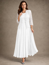 2-Piece Chiffon Mother of the Bride Dress with Lace Jacket