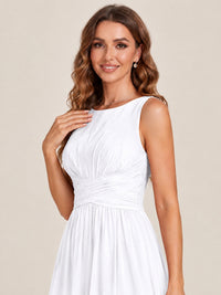 A-line Sleeveless Rucehd Chiffon Bridesmaid Dress with High Slit