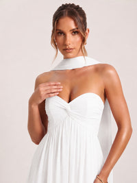 Strapless Ruched Chiffon Long Prom Dress with Scarf