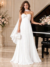 Sweetheart Neckline Pleated Prom Dress Strapless A-line Formal Dress with Flowy Scarf