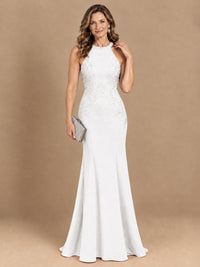 Halter Neckline Lace Appliques Mother of The Bride Dresses