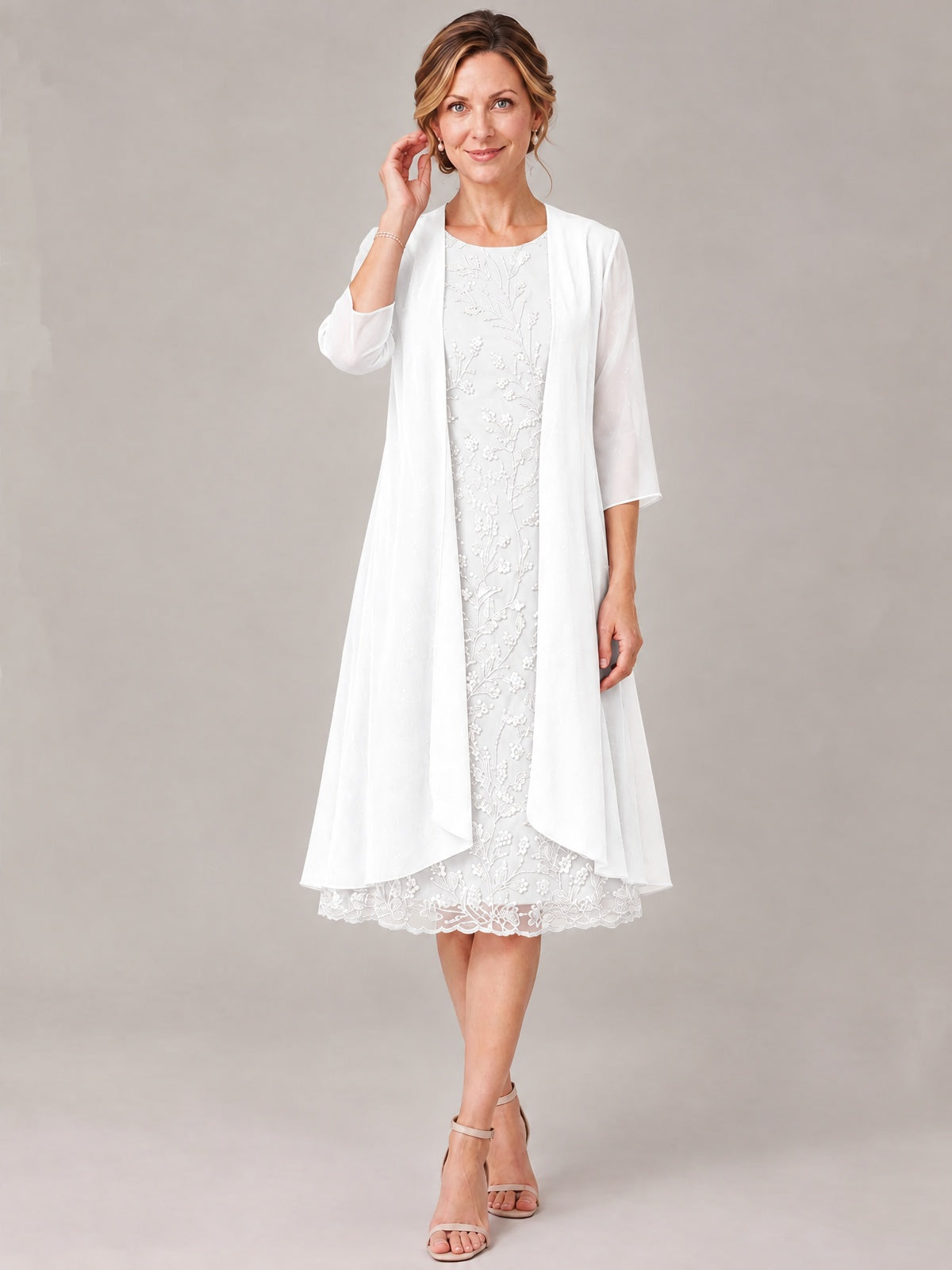 Tea Length Sequin Lace Mother of The Bride Dress with Chiffon Jacket