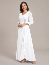 V-Neck Pleated Chiffon Mother of the Bride Dress with Flutter Sleeves