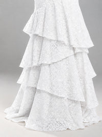 Halter Tiered Mermaid Prom Dress with Sparkly Lace