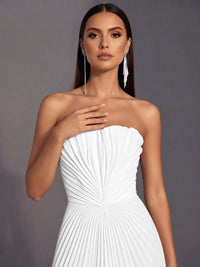 Strapless A-line Long Pleated Satin Prom Dress