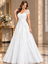 Lace Appliques A-line Mother of The Bride Dresses with Short Sleeves