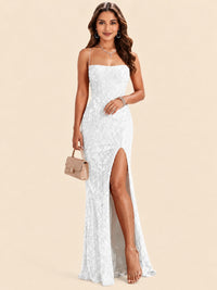 Sequin Lace Appliques Mermaid Prom Dress Spaghetti Strap Formal Gowns with Slit