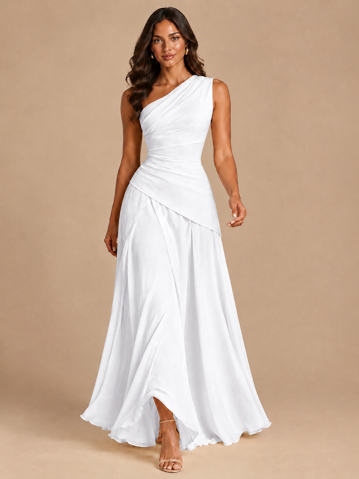 One Shoulder Prom Dress A-line Ruched Women Wedding Formal Gowns