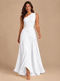 One Shoulder Prom Dress A-line Ruched Women Wedding Formal Gowns