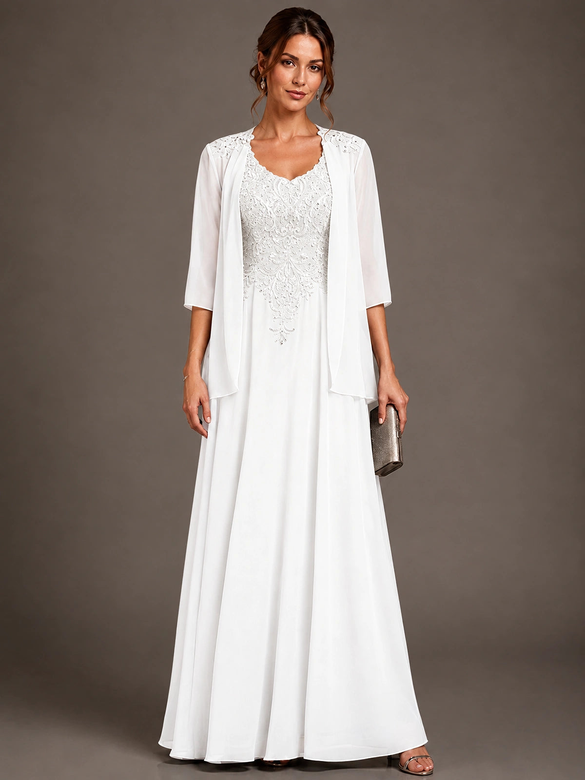 A-line 2 Pieces Chiffon Appliques Mother of The Bride Dresses with Jackets
