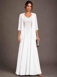 A-line 2 Pieces Chiffon Appliques Mother of The Bride Dresses with Jackets