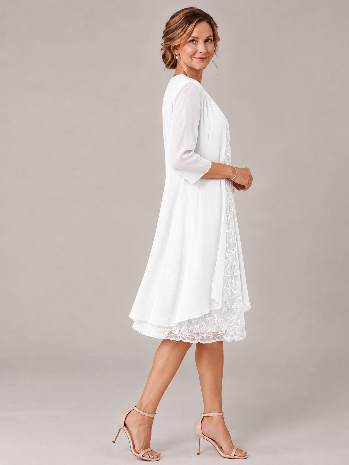 Tea Length Sequin Lace Mother of The Bride Dress with Chiffon Jacket
