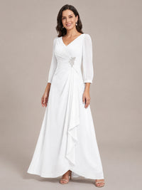 V-Neck Pleated Chiffon Mother of the Bride Dress with Flutter Sleeves