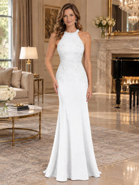Halter Neckline Lace Appliques Mother of The Bride Dresses