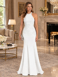 Halter Neckline Lace Appliques Mother of The Bride Dresses