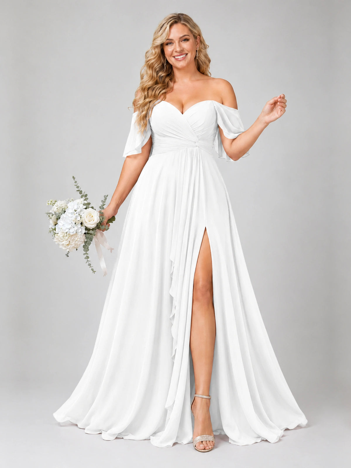 Off Shoulder Chiffon Bridesmaid Dress with Slit