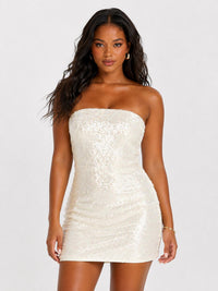 White strapless sequin mini dress for women