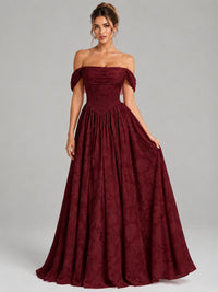 Off Shoulder Jacquard A-Line Maxi Dress