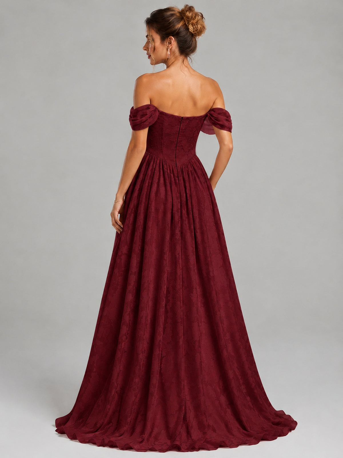 Off Shoulder Jacquard A-Line Maxi Dress