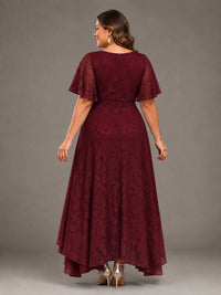 Jacquard Chiffon A-Line V-Neck High-Low Mother of the Bride Dress